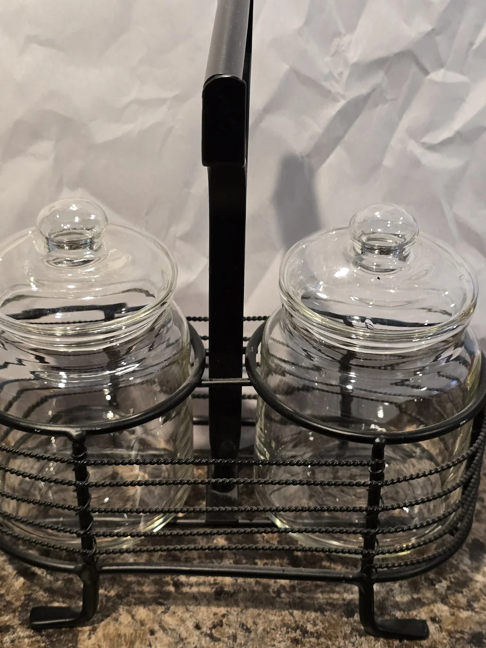 Glass Storage Jars with Black Metal Carrier